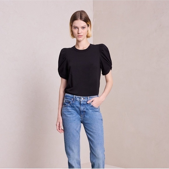 A.L.C. Tops - A.L.C. Kati Cotton Ruched Puff sleeve Cotton Top Shirt Tee Black Small